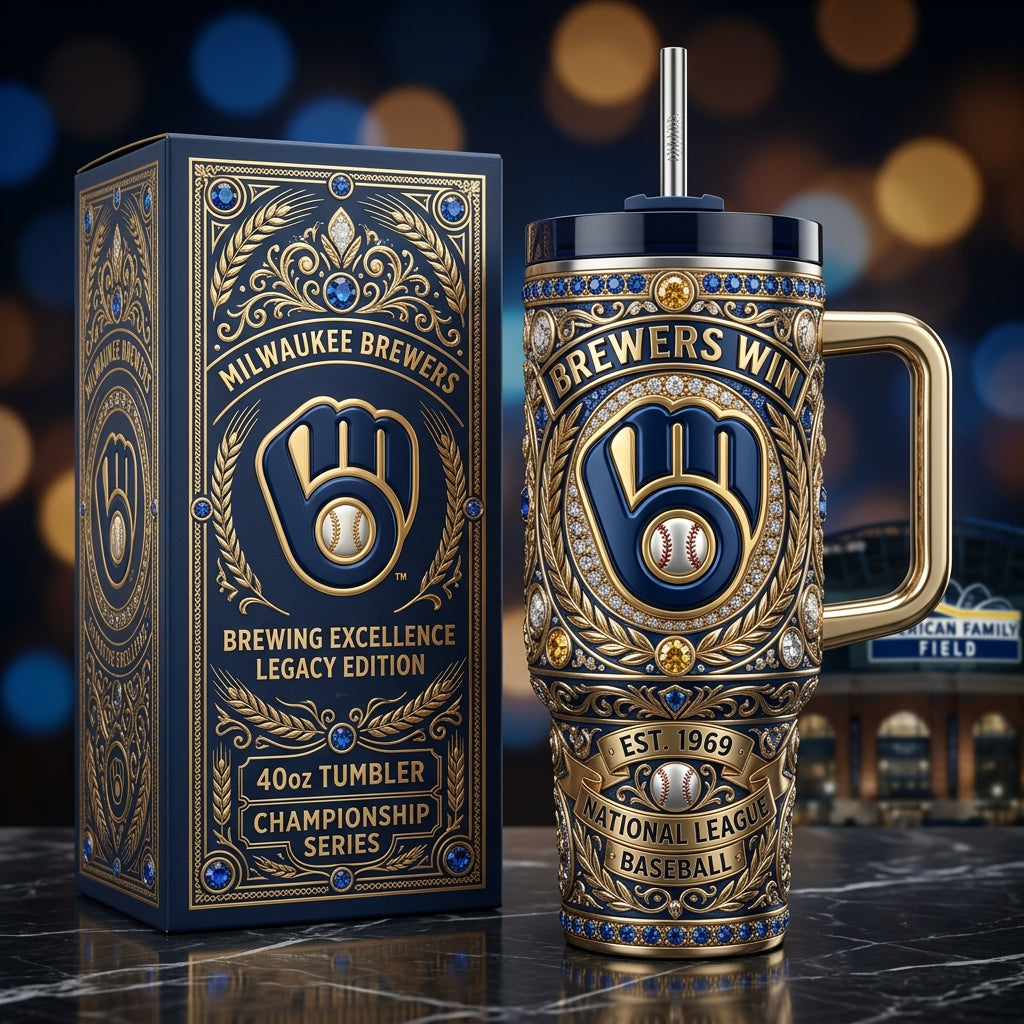 Milwaukee Brewers 40oz Tumbler with Lid and Straw
