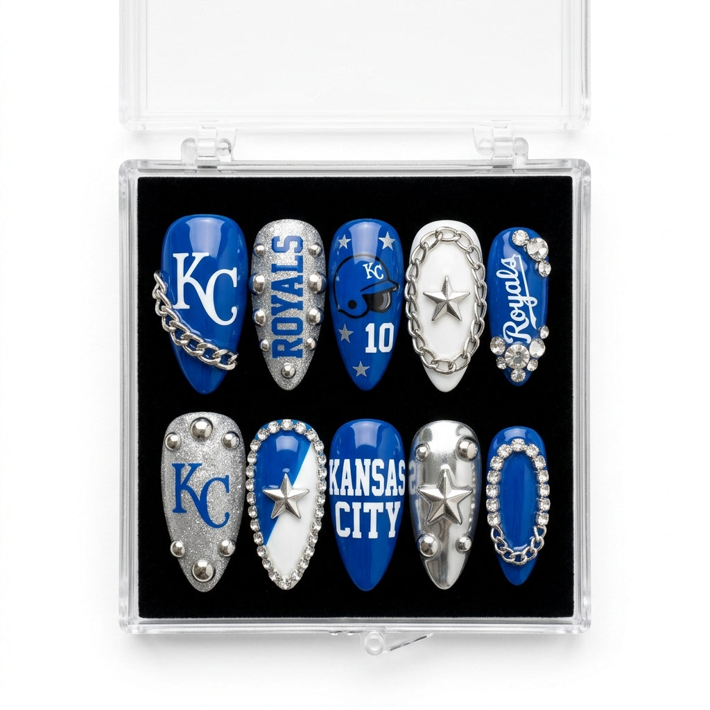 Kansas City Royals Handmade Press On Nails | Reusable 3D Nail Set