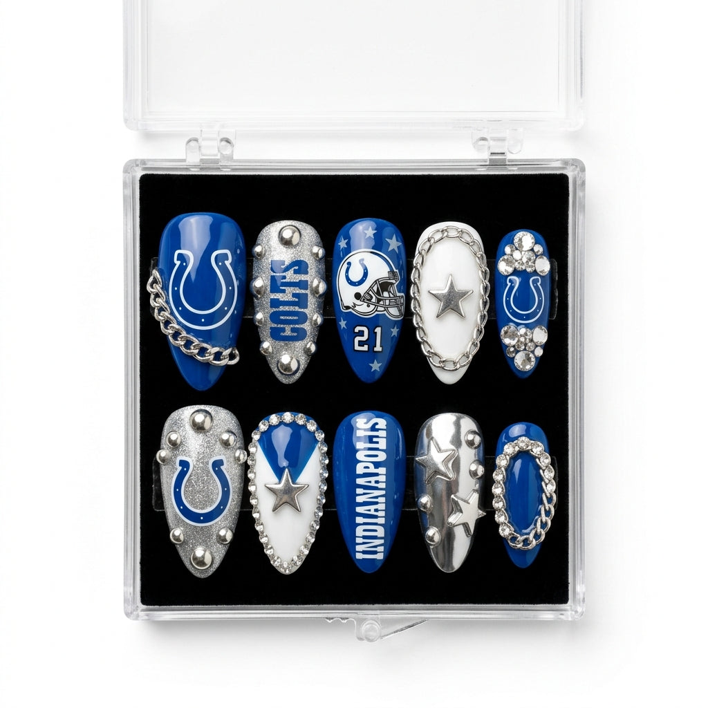 Indianapolis Colts Handmade Press On Nails | Reusable 3D Nail Set