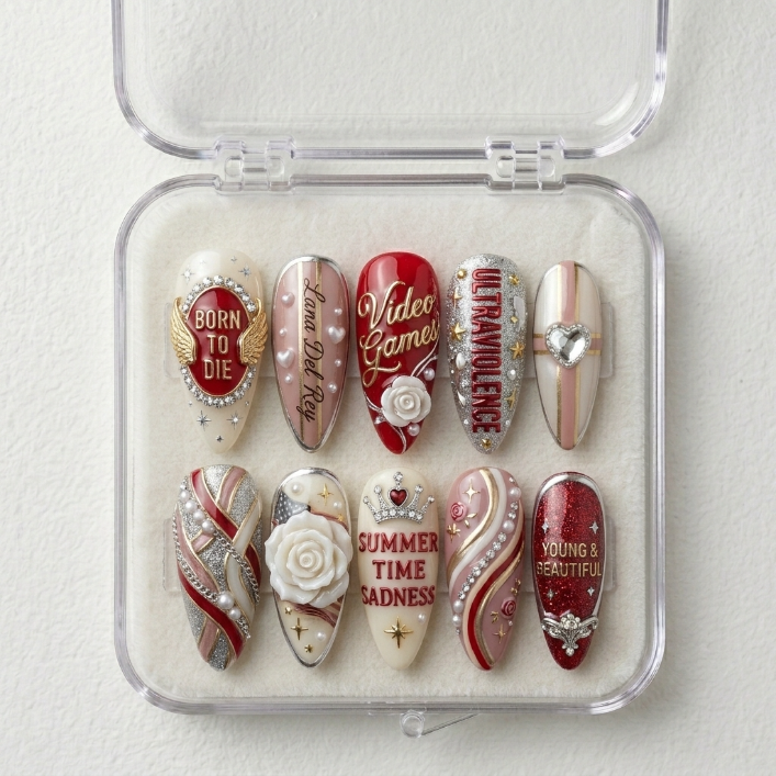 Lana Del Rey Handmade Press On Nails | Reusable 3D Nail Set