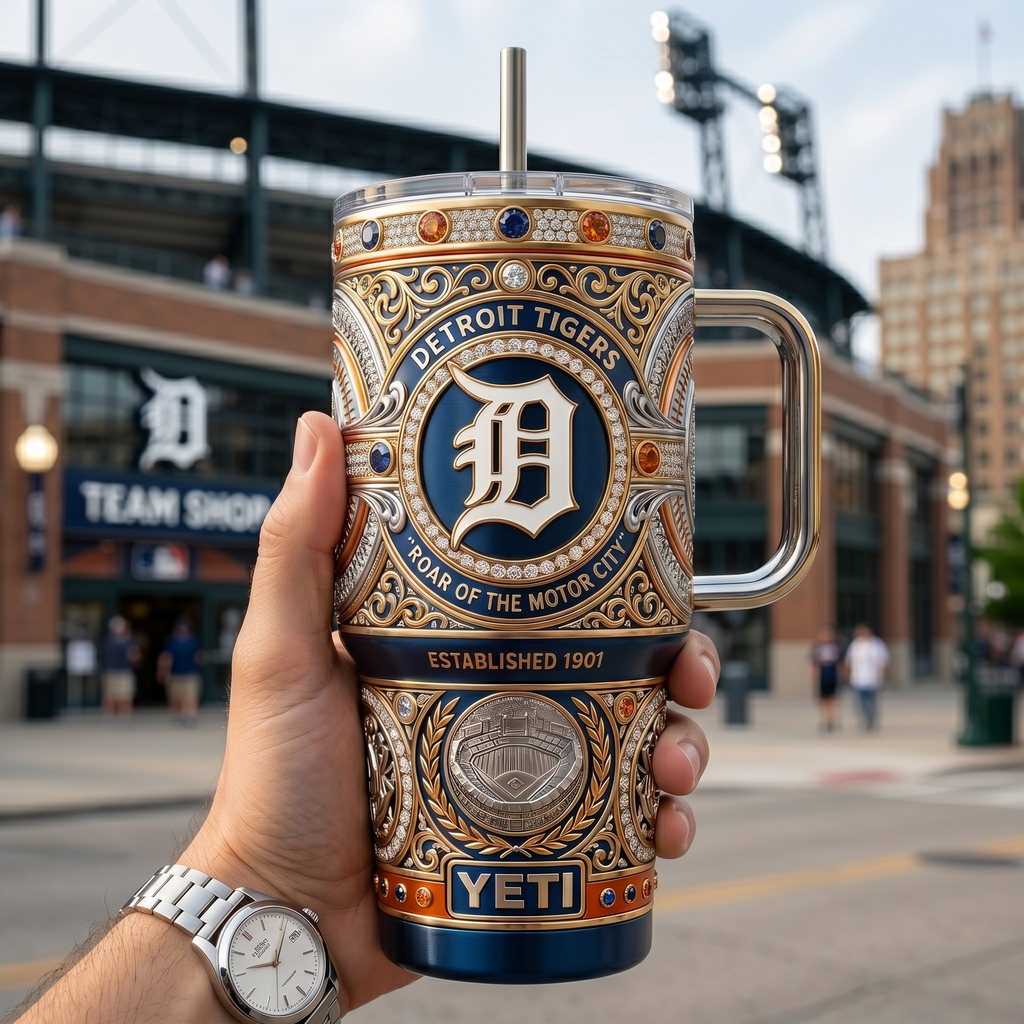 Detroit Tigers 40 oz Tumbler with Handle and Lid