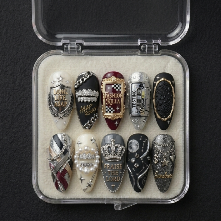 A$AP Rocky Handmade Press On Nails | Reusable 3D Nail Set