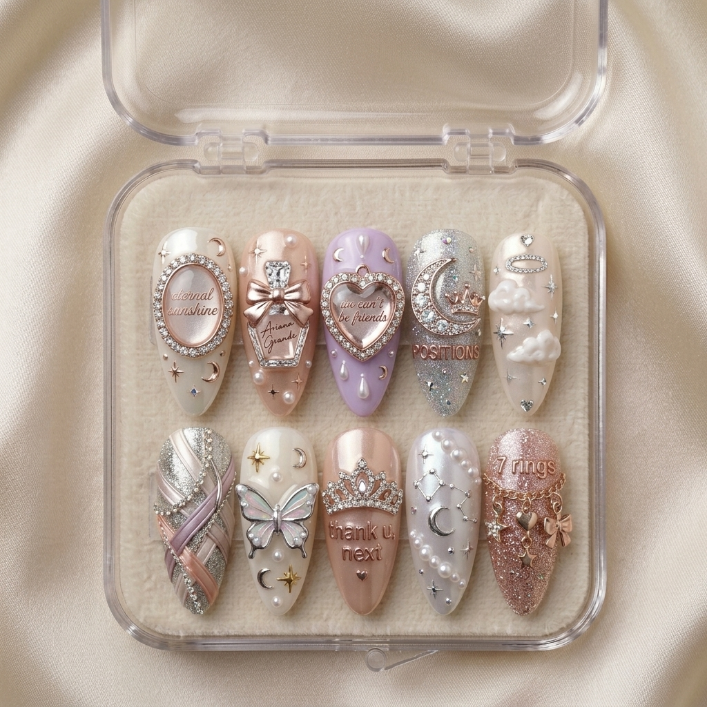 Ariana Grande Handmade Press On Nails | Reusable 3D Nail Set