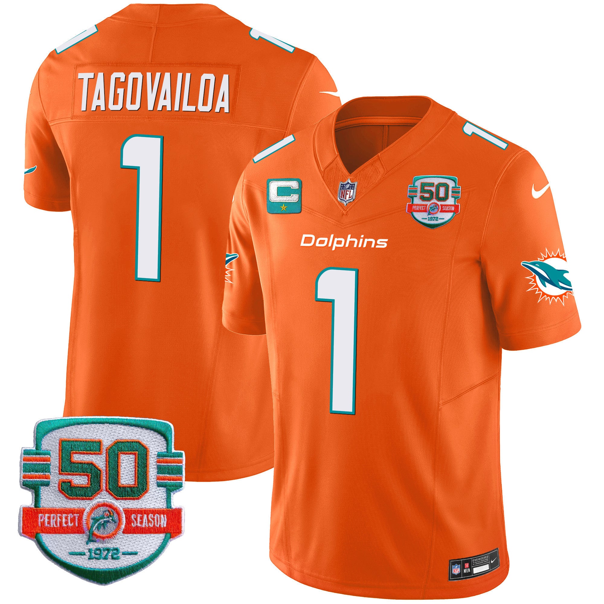 Men's Dolphins 50th 1972 Perfect Season Patch Vapor Jersey - All Stitched