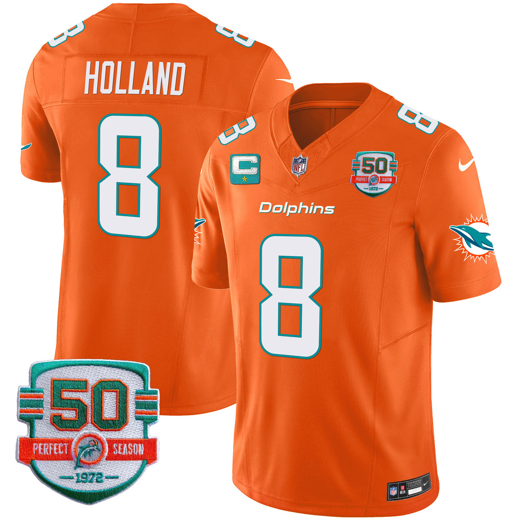 Men's Dolphins 50th 1972 Perfect Season Patch Vapor Jersey - All Stitched
