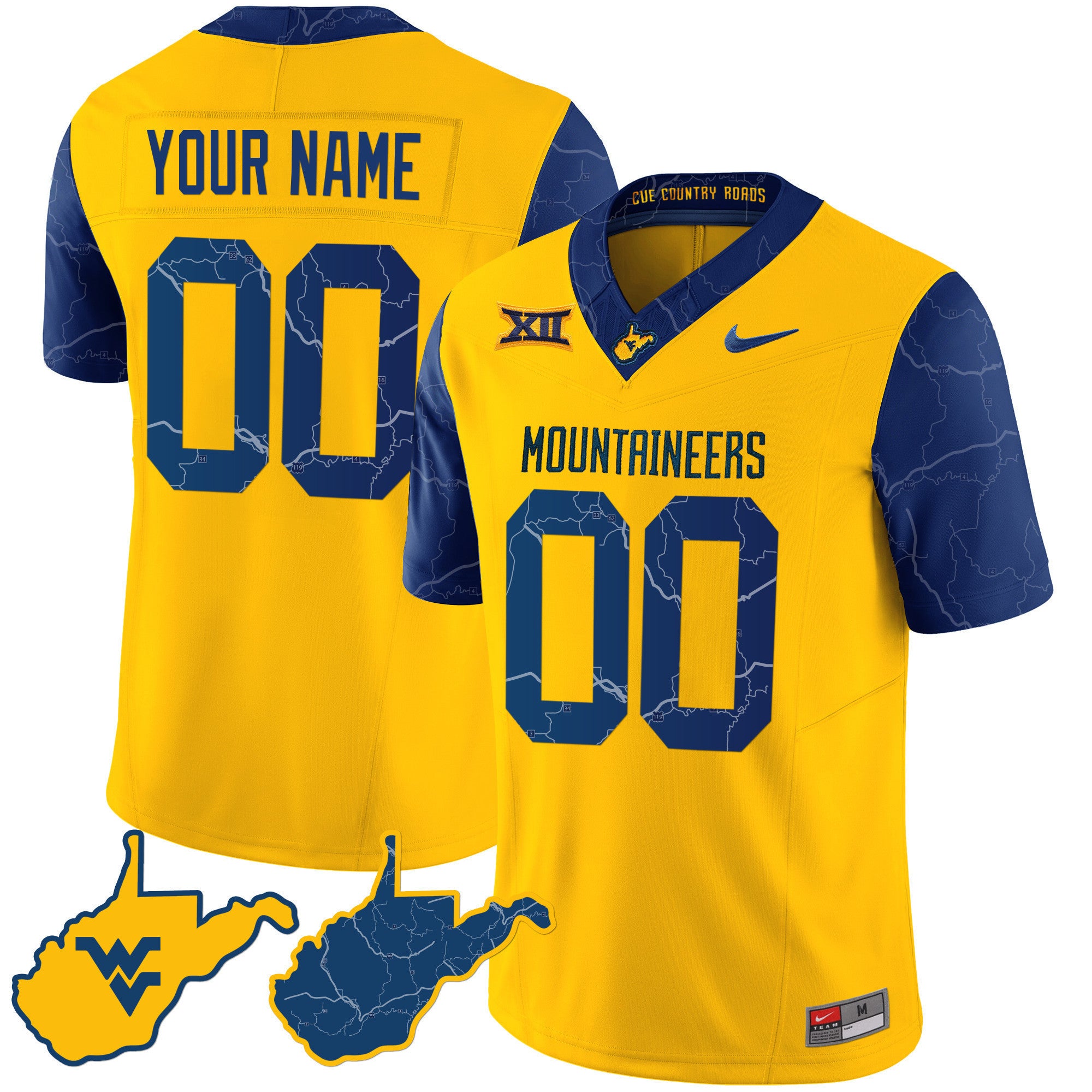 West Virginia Mountaineers 2023 Country Roads Custom Jersey - All Stitched