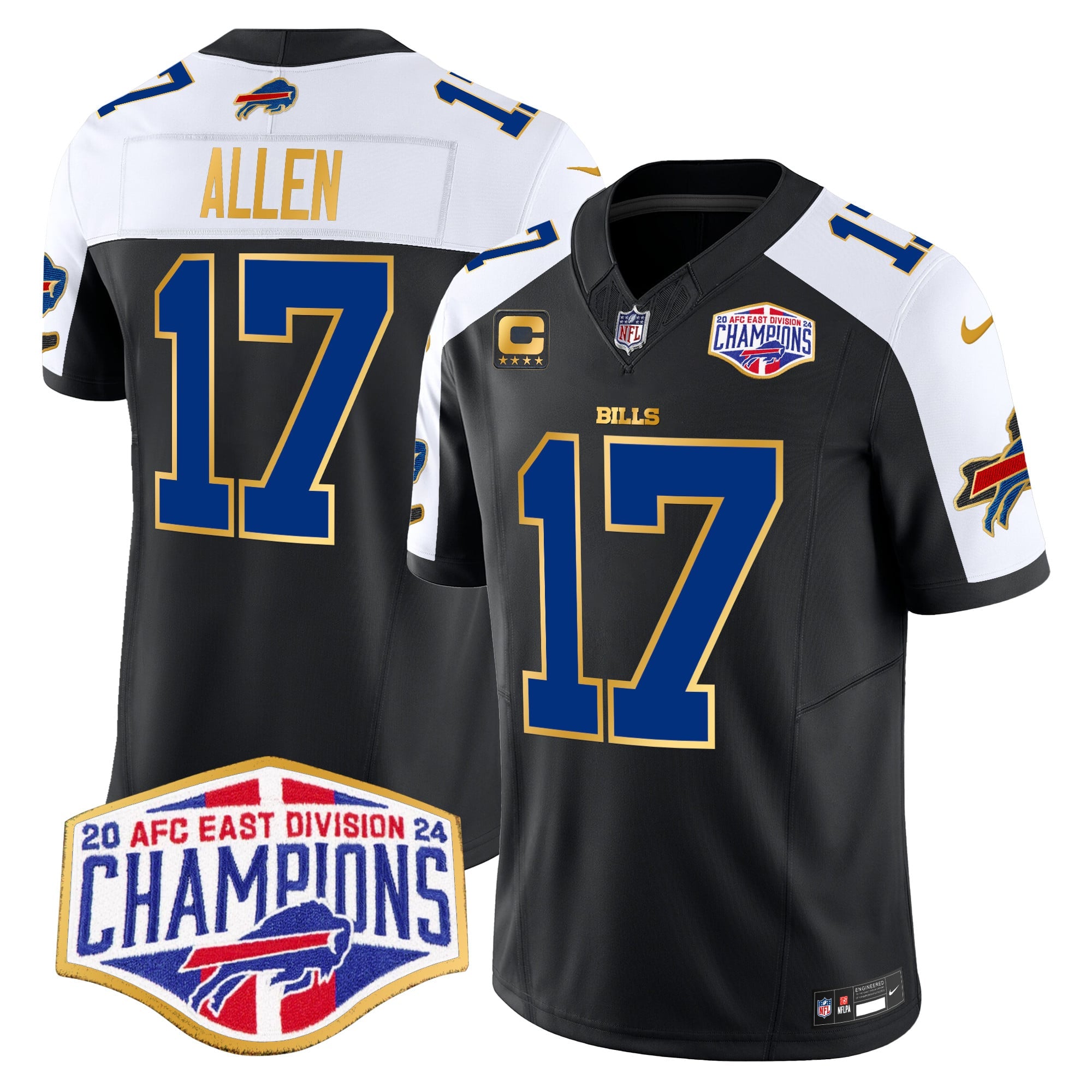 Men's Bills 2024 AFC East Division Champions Gold Trim Vapor Limited Jersey - All Stitched