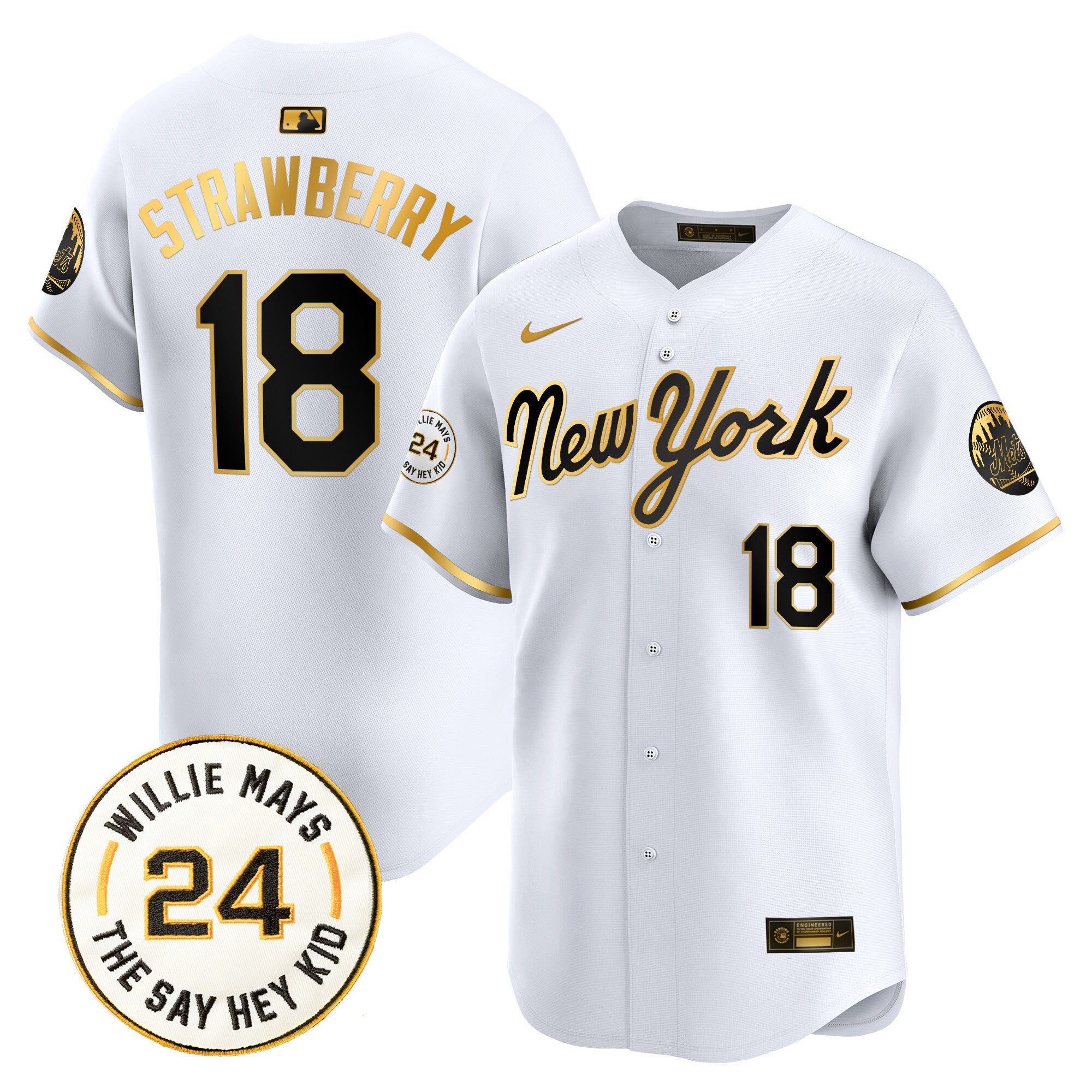 Men's Mets Willie Mays Patch Vapor Premier Limited Jersey - All Stitched