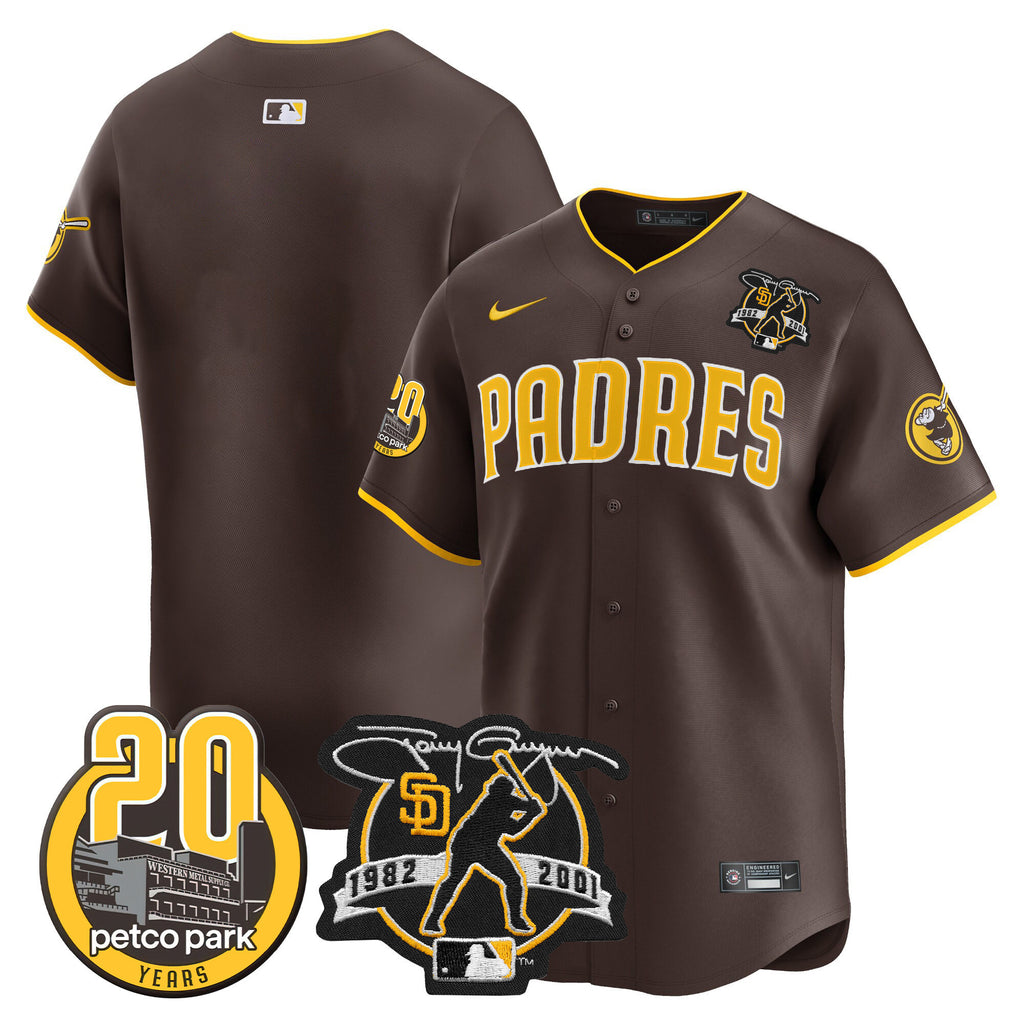 Men's Padres Tony Gwynn & Petco Park 20th Patch Vapor Premier Limited Jersey - All Stitched