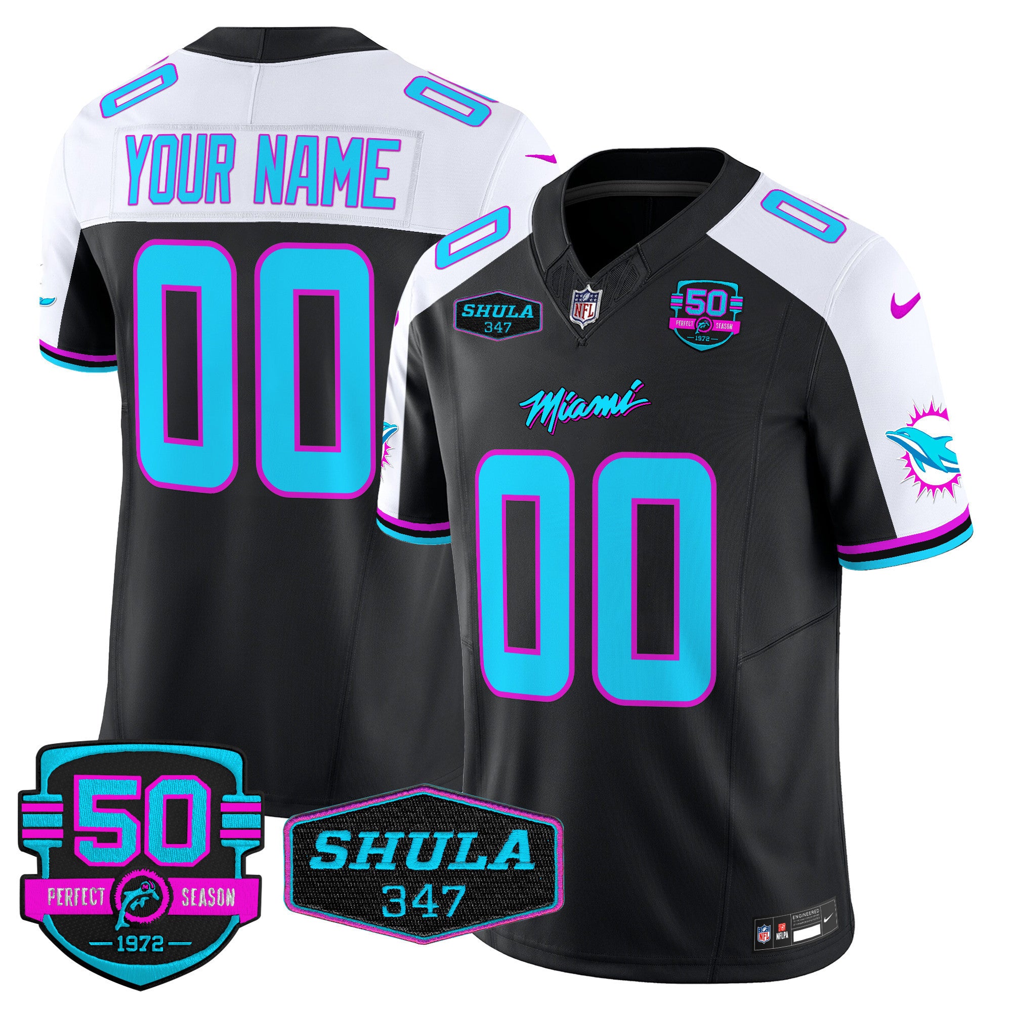 Custom Gender/Name Dolphins Miami Vice Vapor Limited Jersey V4 - All Stitched