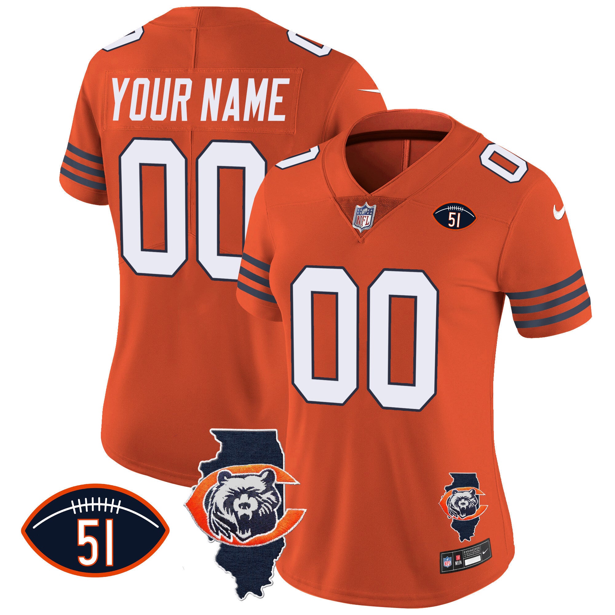 Bears Throwback Illinois Patch Vapor Custom Jersey - All Stitched