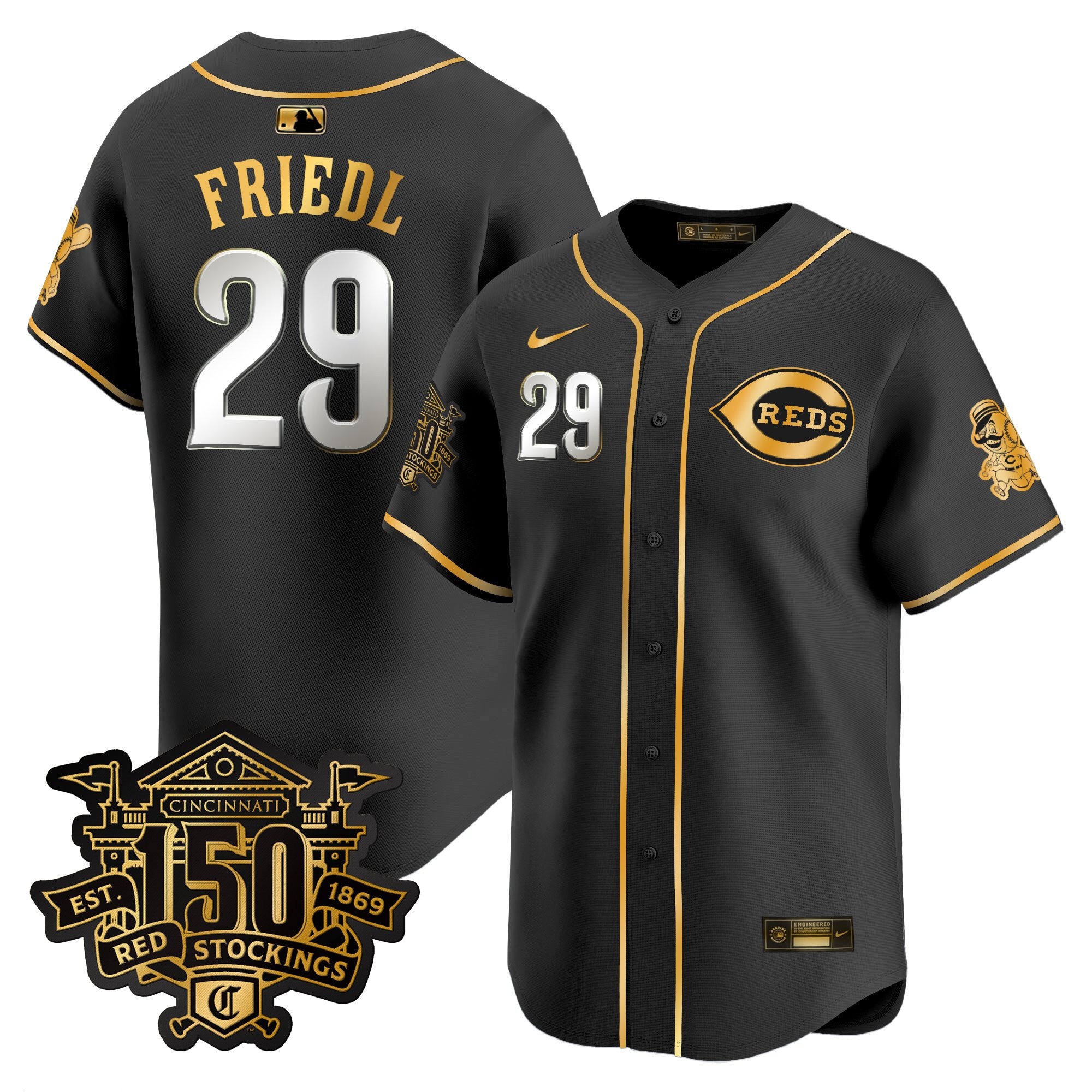 Men's Cincinnati Reds 150th Anniversary Patch Vapor Premier Limited Jersey - All Stitched