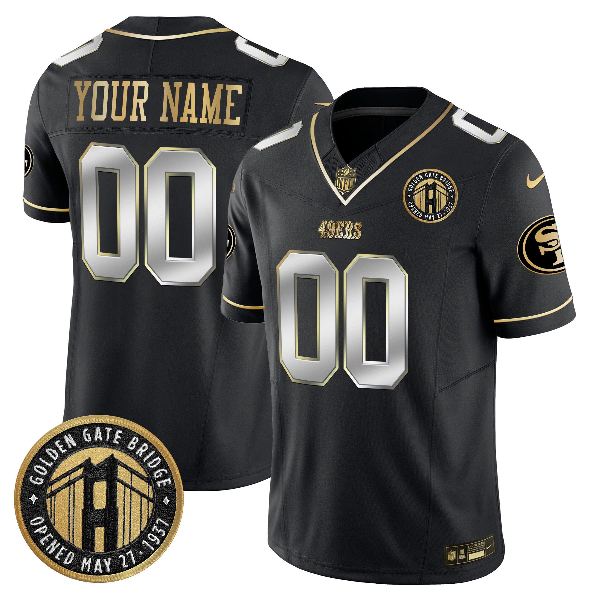 49ers Golden Gate Bridge Patch Vapor Limited Custom Jersey - All Stitched