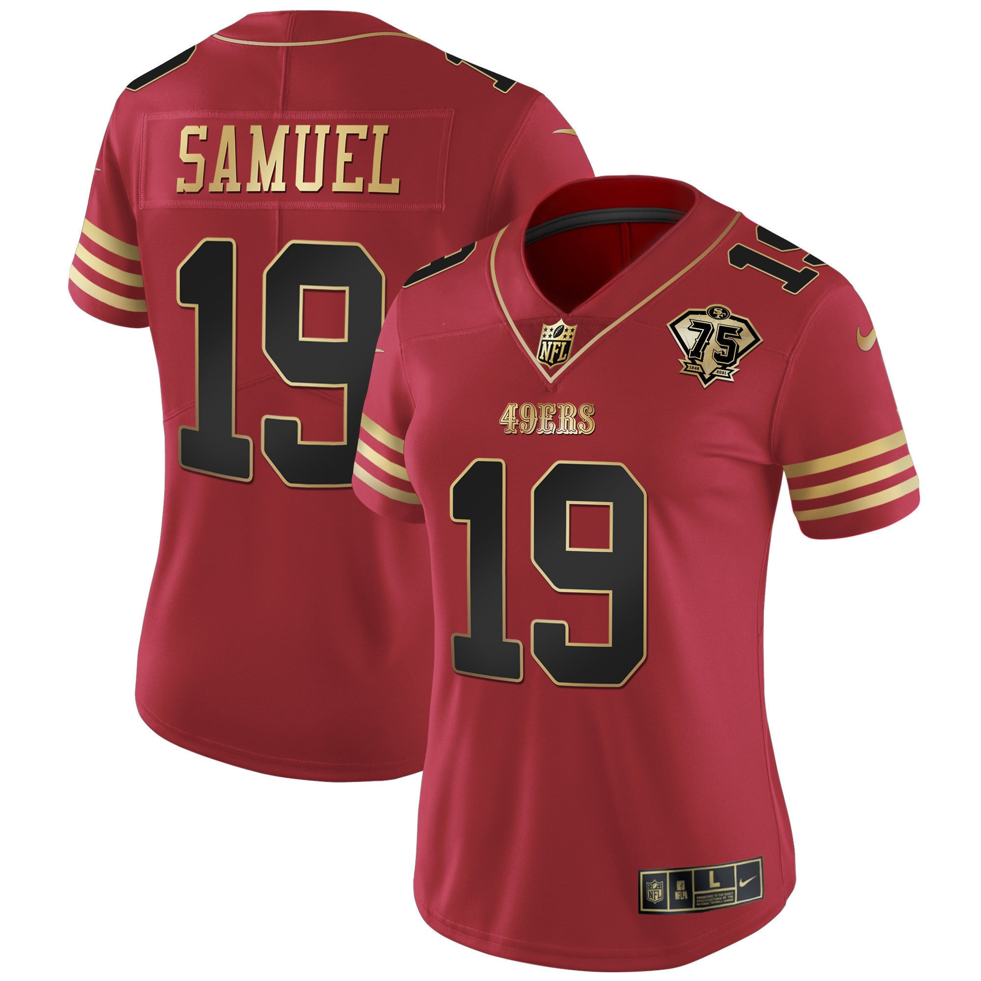 Women's 49ers 75th Anniversary Patch Vapor Black Red Gold Limited - All Stitched