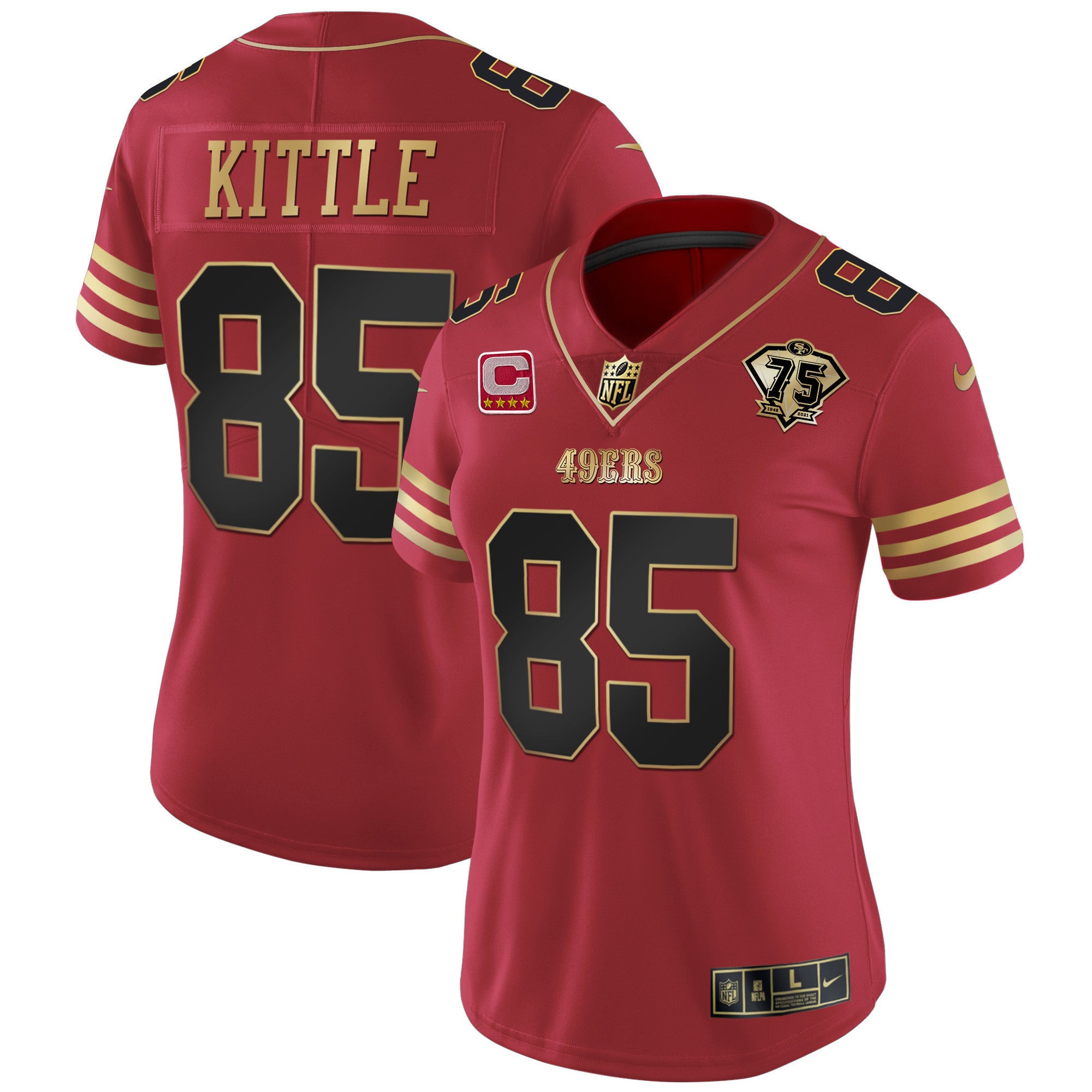 Women's 49ers 75th Anniversary Patch Vapor Black Red Gold Limited - All Stitched
