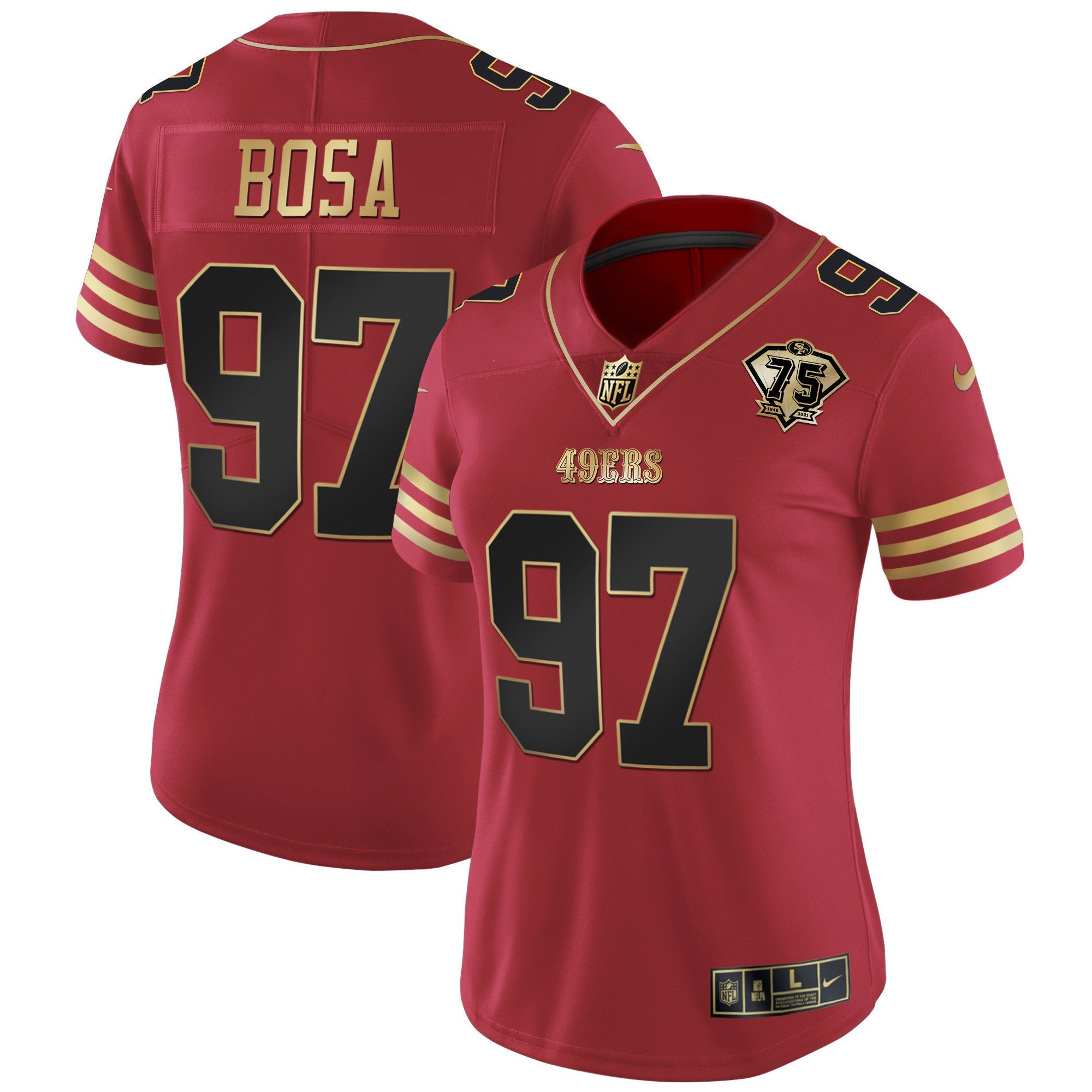 Women's 49ers 75th Anniversary Patch Vapor Black Red Gold Limited - All Stitched