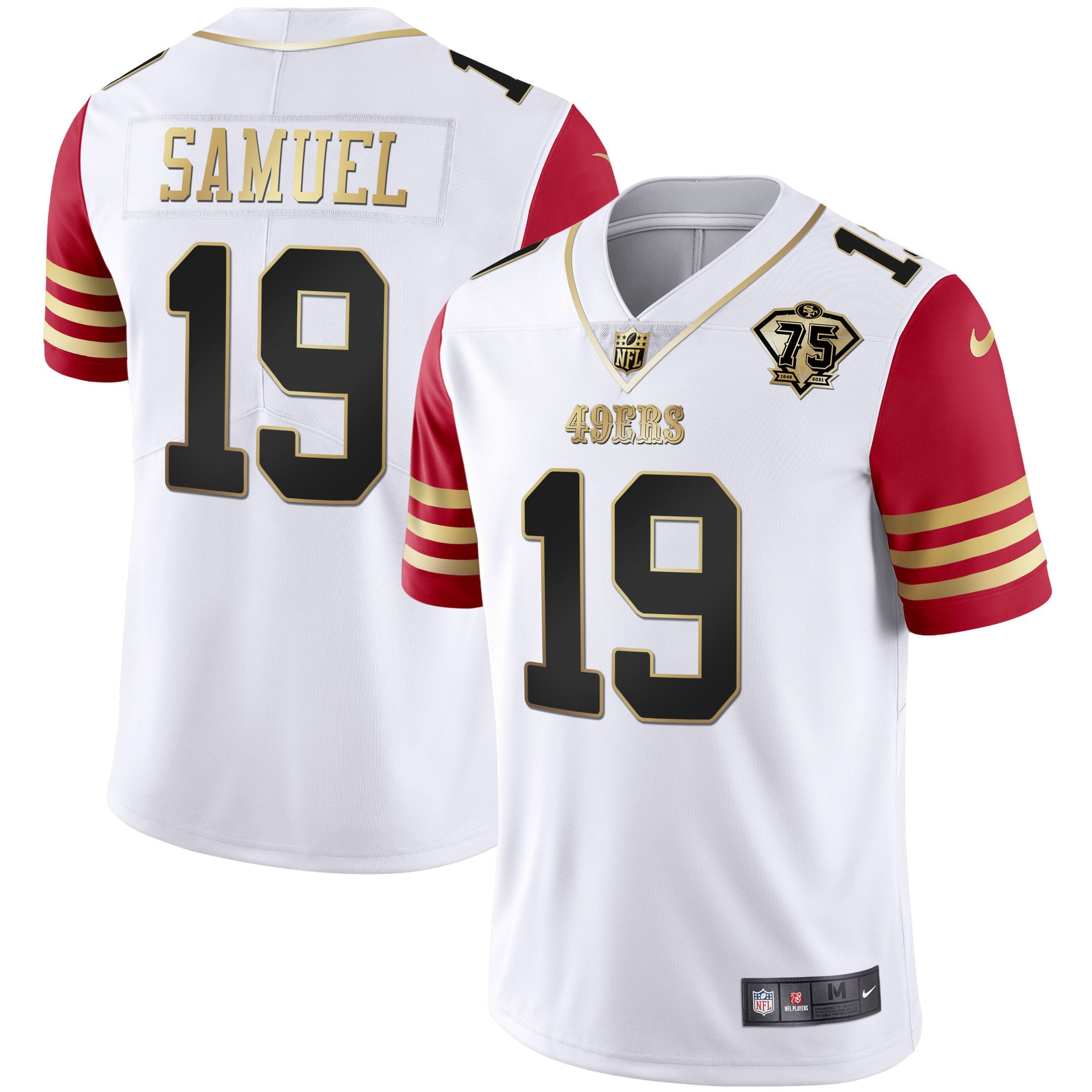 Men's 49ers 75th Anniversary Patch White Gold & Black Gold - All Stitched