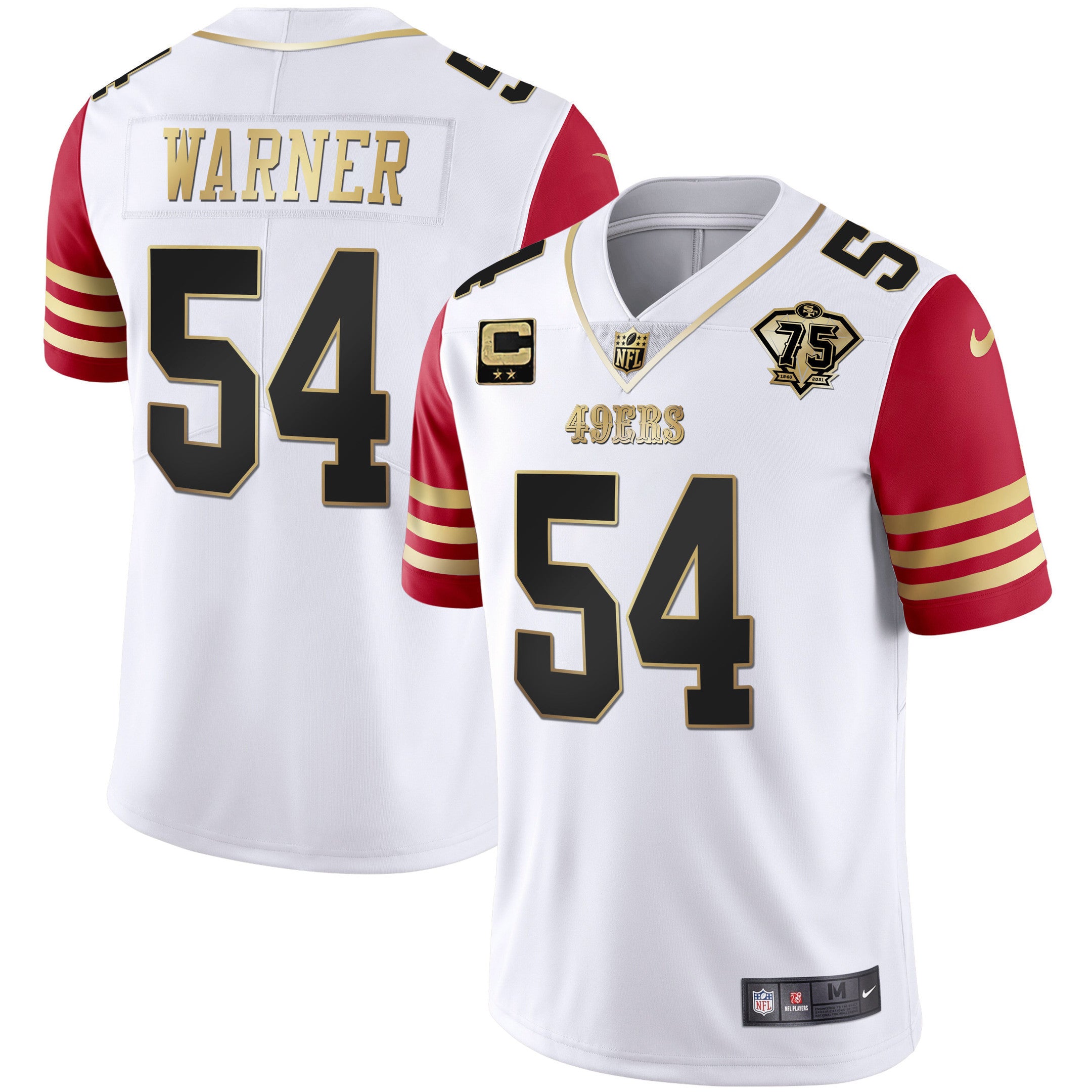 Men's 49ers 75th Anniversary Patch White Gold & Black Gold - All Stitched