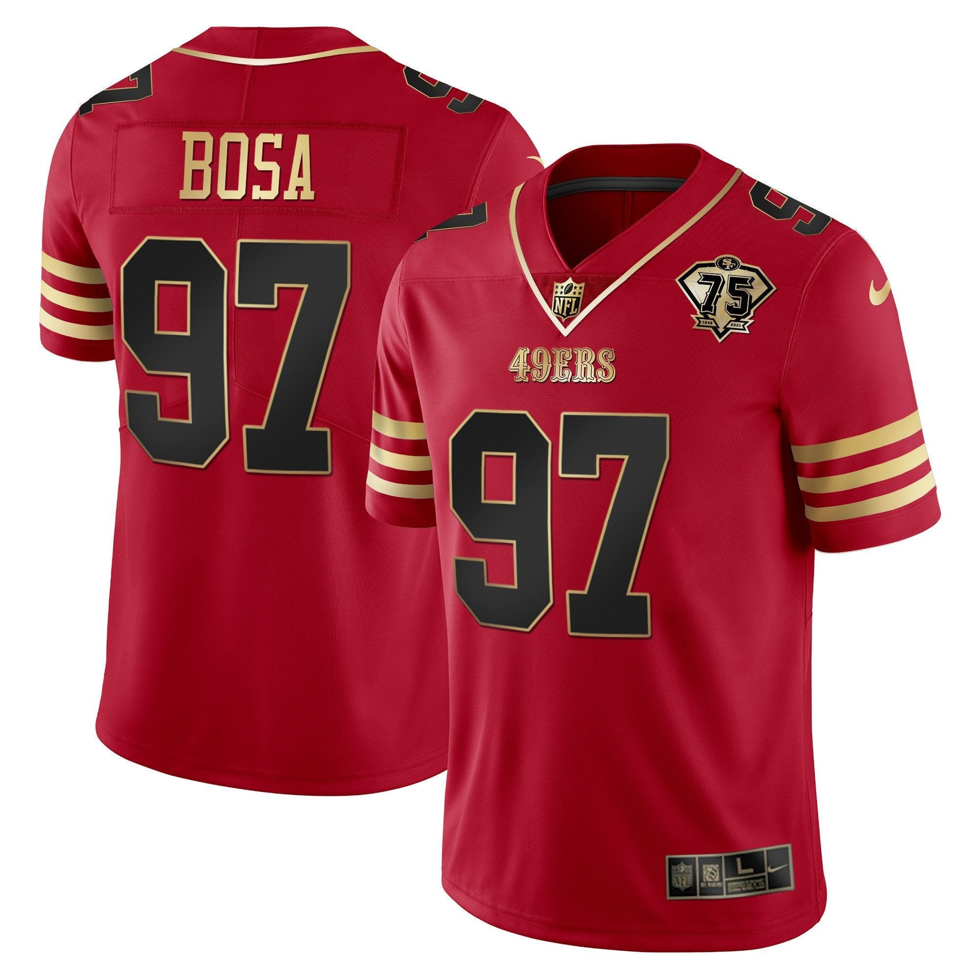 Men's 49ers 75th Anniversary Patch Vapor Gold Jersey Collection - All Stitched 1