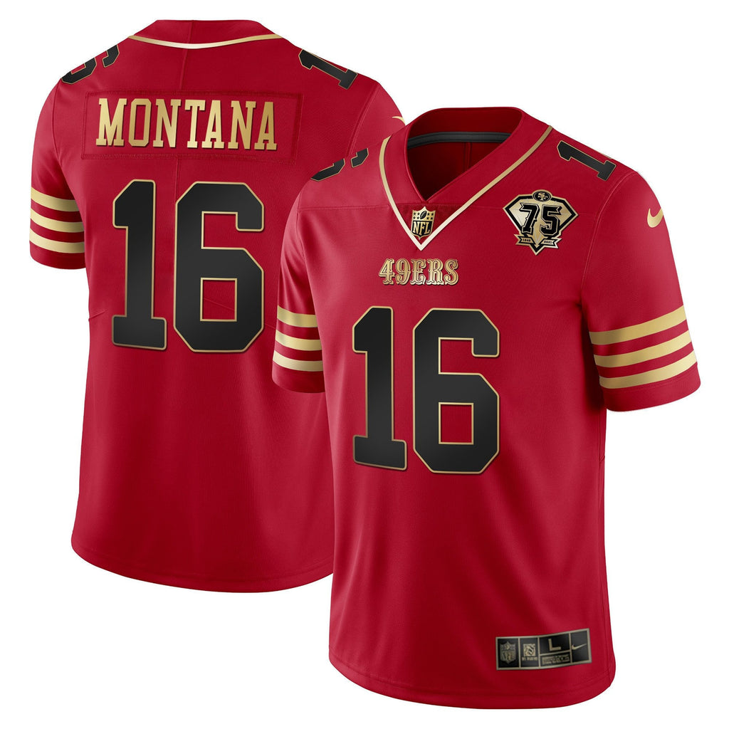 Men's 49ers 75th Anniversary Patch Vapor Gold Jersey Collection - All Stitched 1