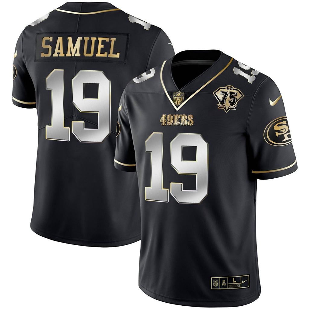 Men's 49ers 75th Anniversary Patch Vapor Gold Jersey Collection - All Stitched 1