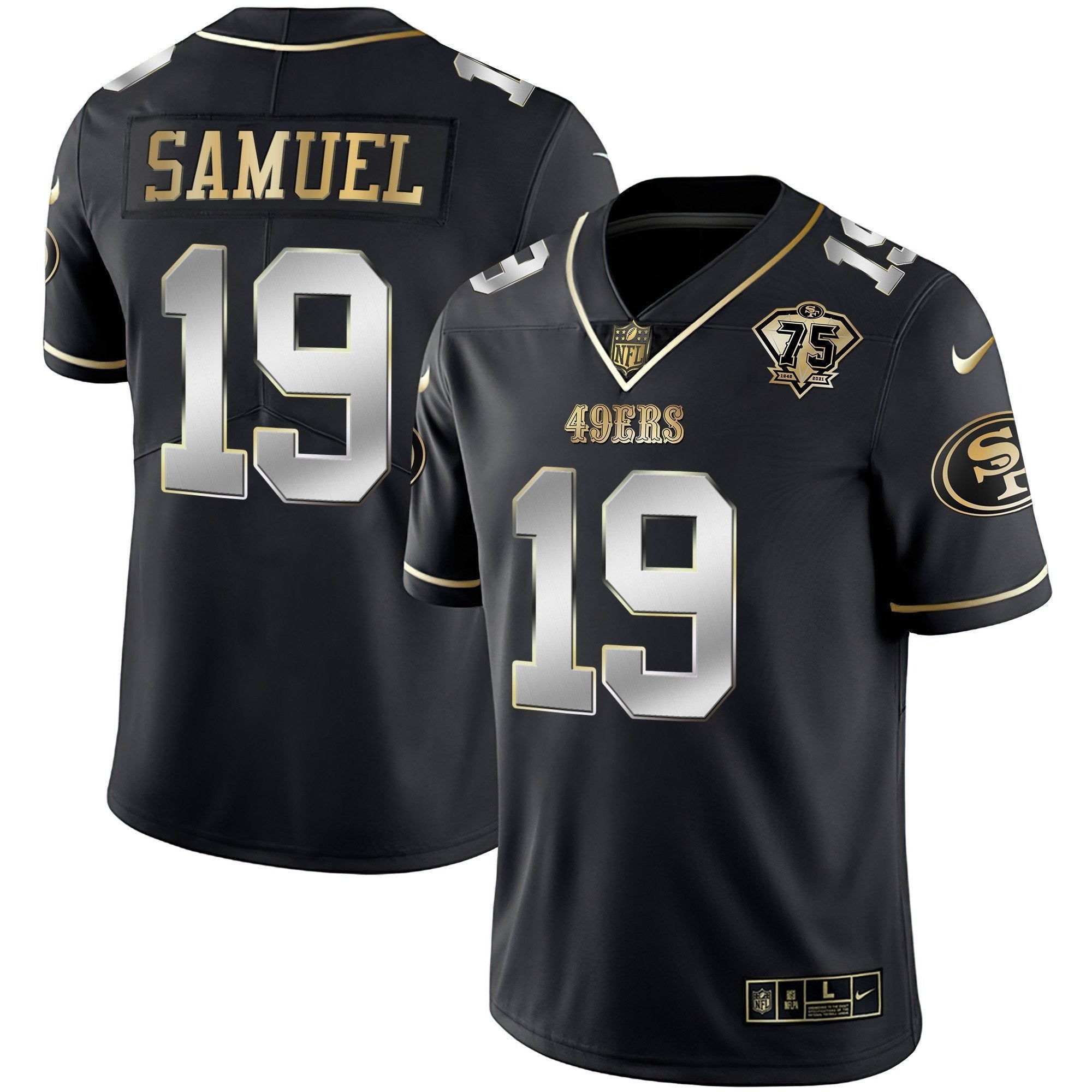 Men's 49ers 75th Anniversary Patch Vapor Gold Jersey Collection - All Stitched 1