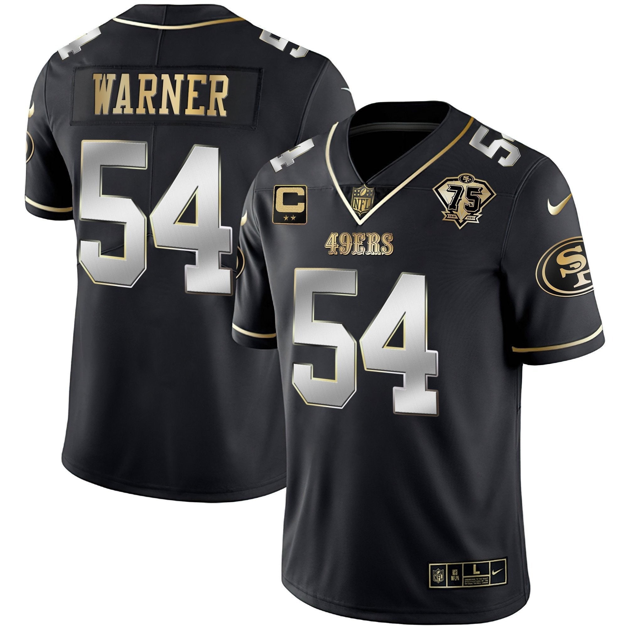 Men's 49ers 75th Anniversary Patch Vapor Gold Jersey Collection - All Stitched 1
