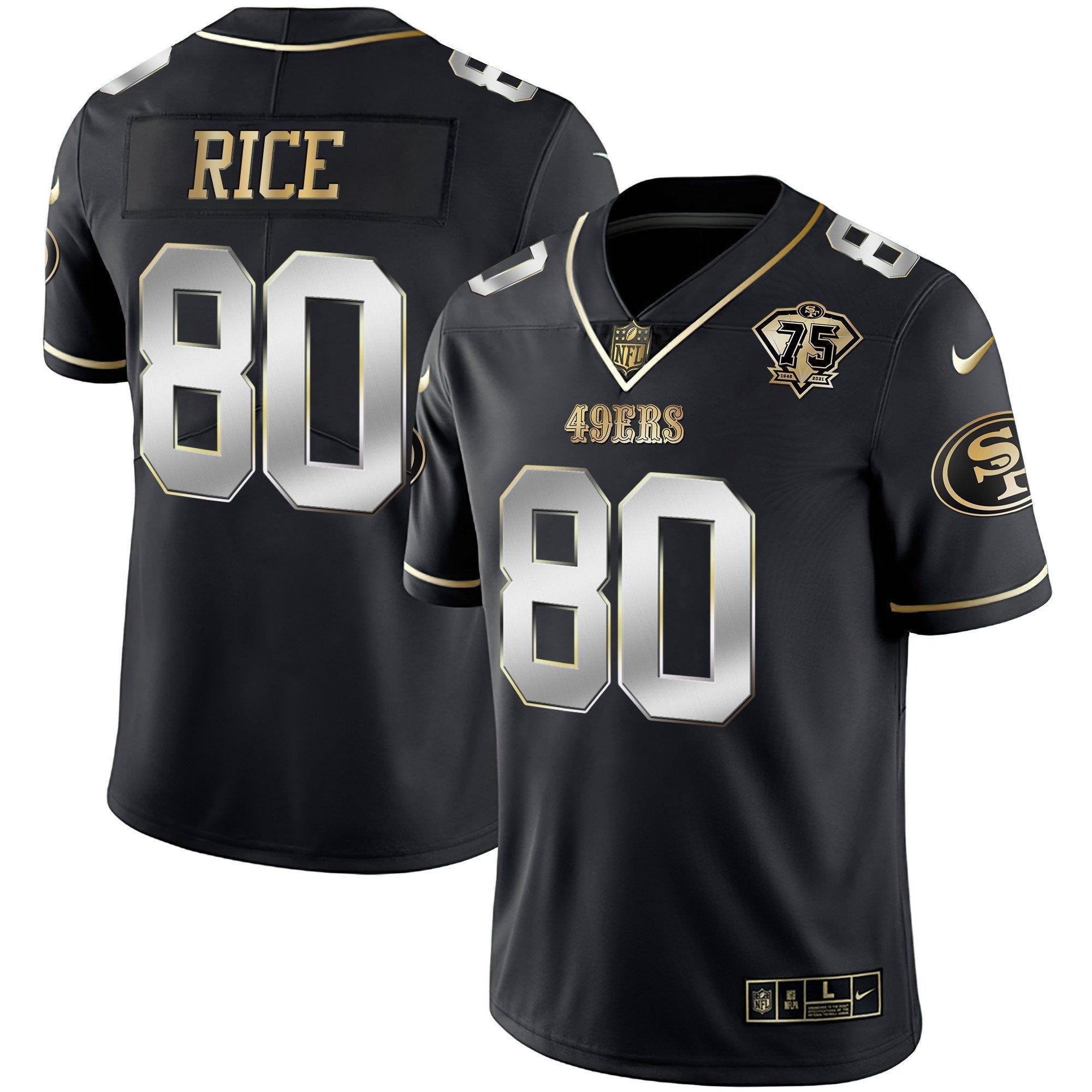 Men's 49ers 75th Anniversary Patch Vapor Gold Jersey Collection - All Stitched 1