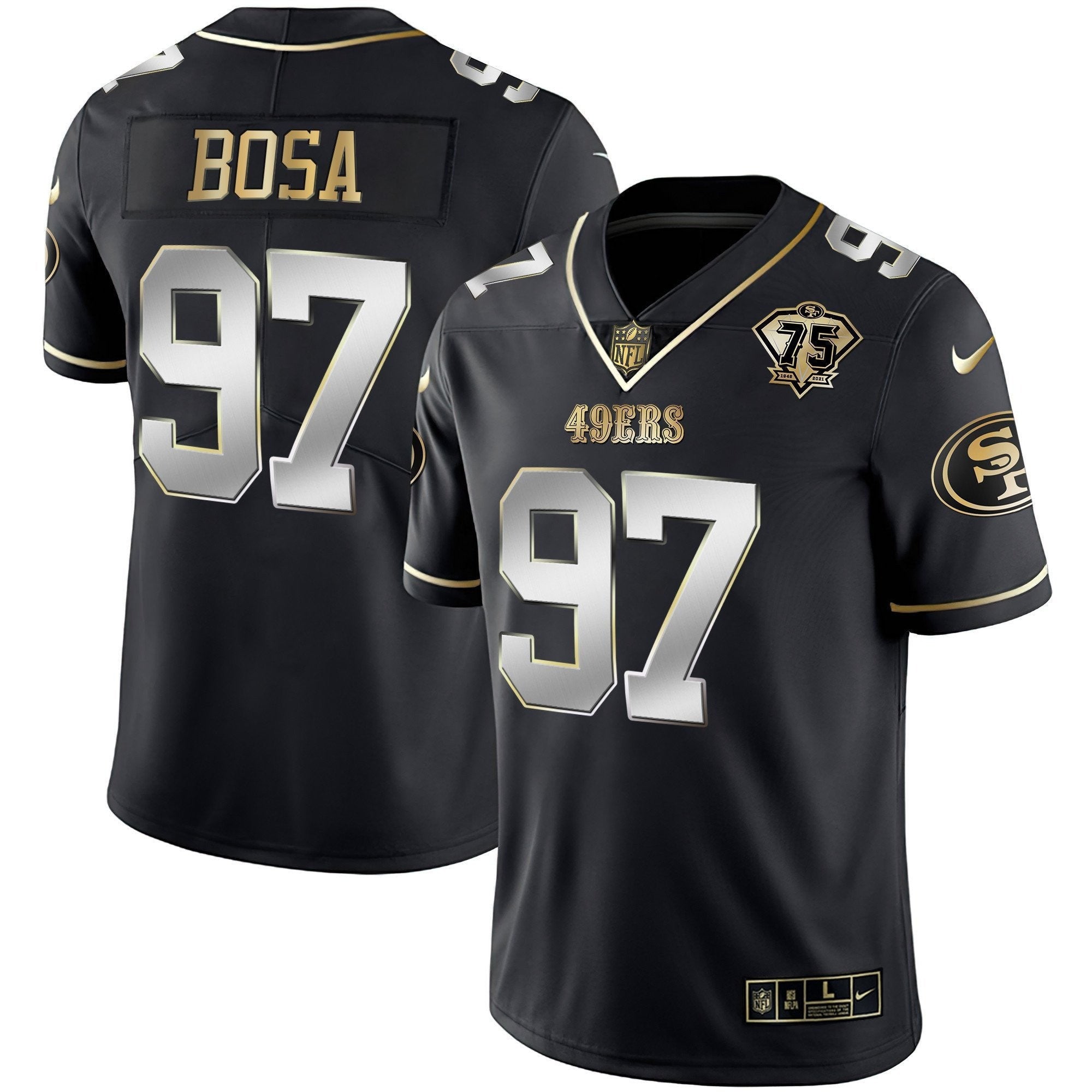 Men's 49ers 75th Anniversary Patch Vapor Gold Jersey Collection - All Stitched 1