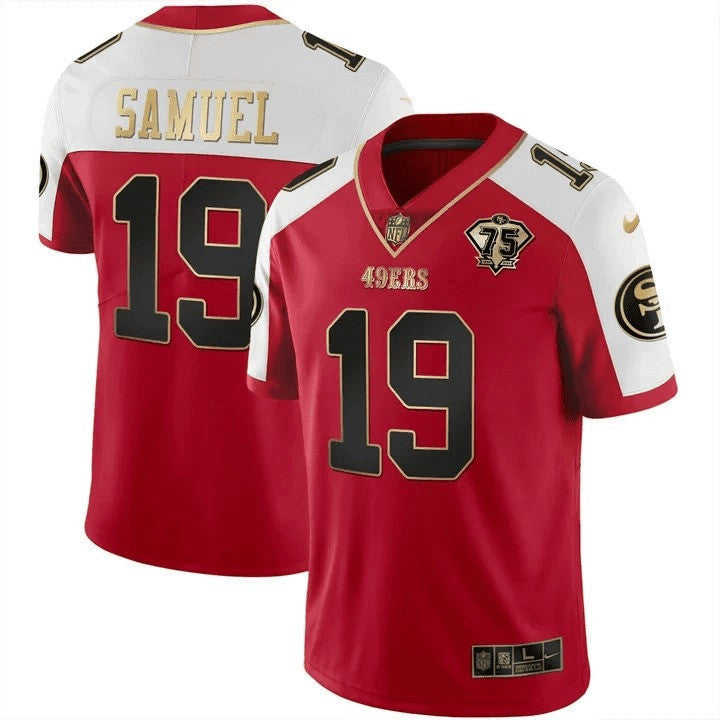 Men's 49ers 75th Anniversary Patch Vapor Gold Jersey Collection - All Stitched 1