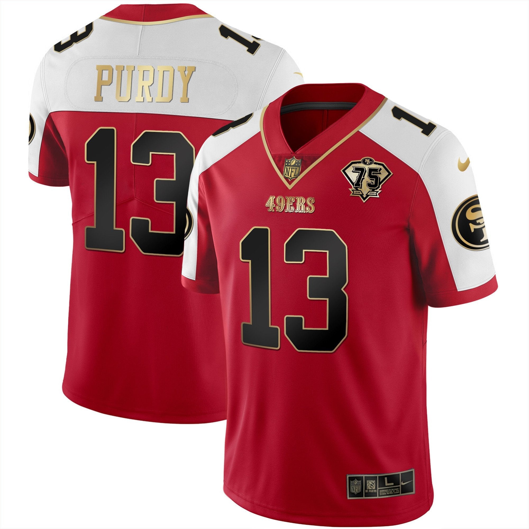Men's 49ers 75th Anniversary Patch Vapor Gold Jersey Collection - All Stitched 1