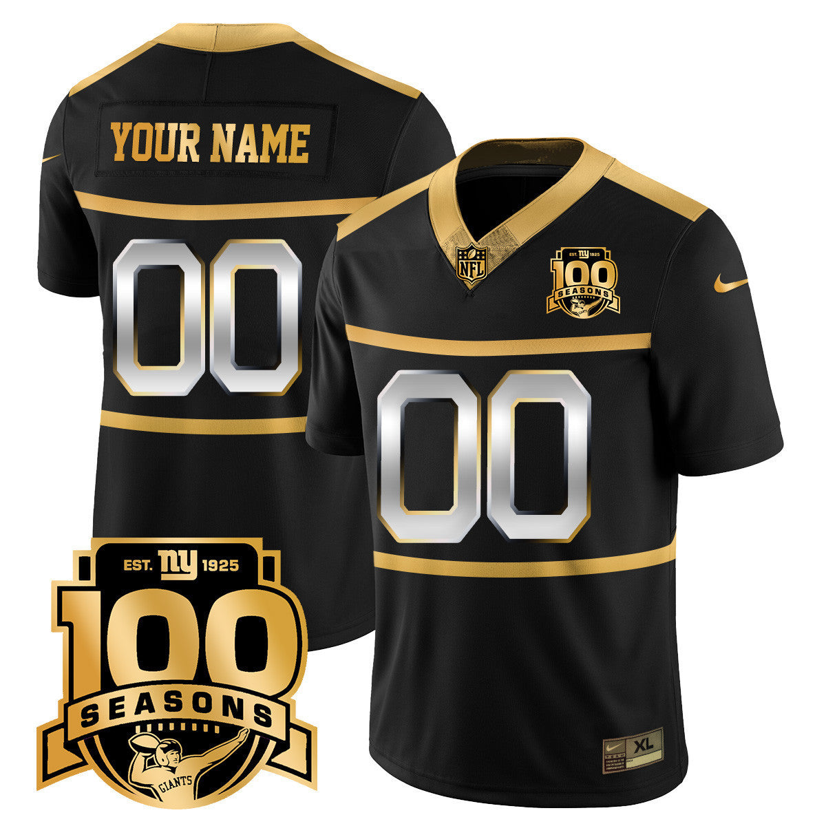 Custom New York Giants "Century Red' 100TH Season Commemorative Jersey TLA - All Stitched