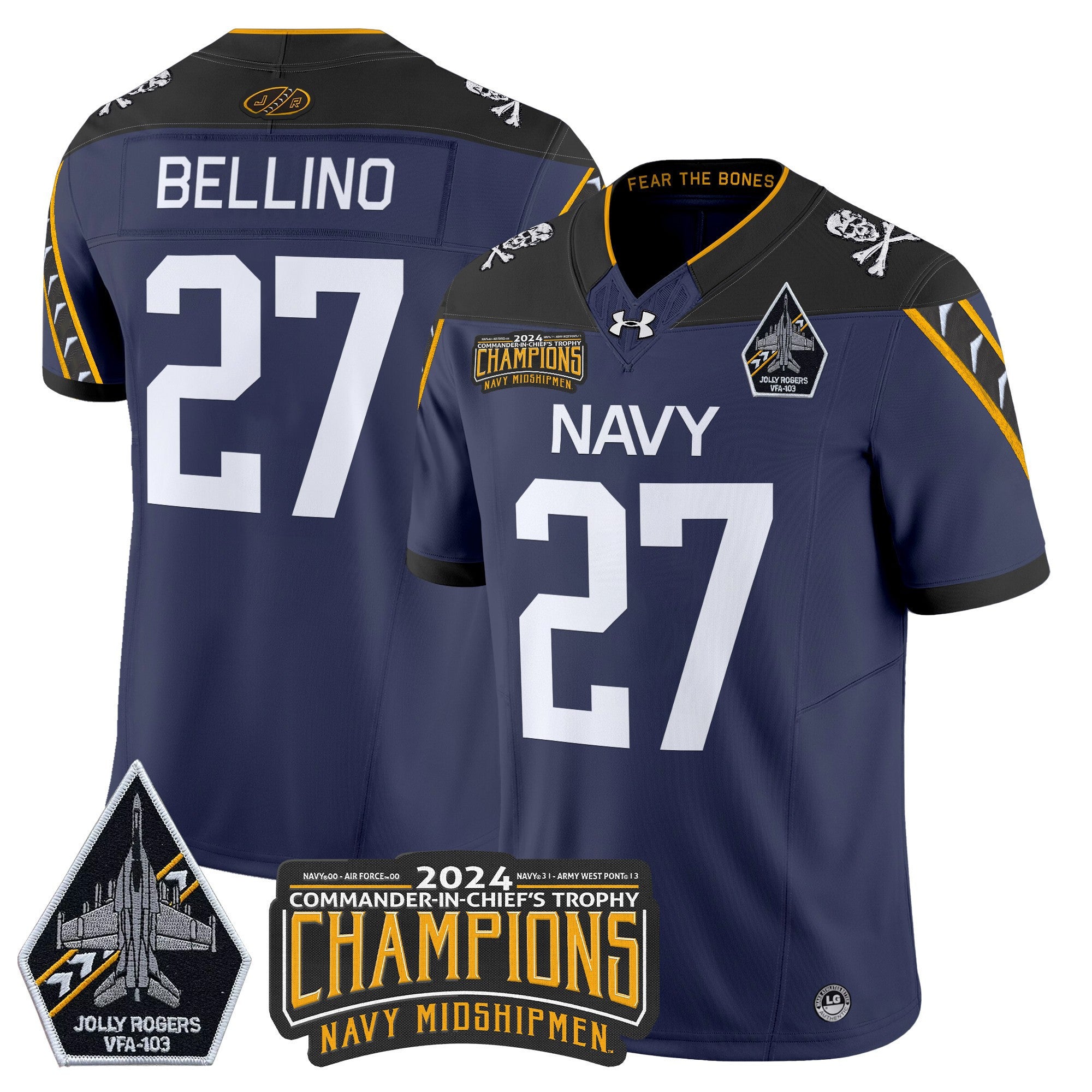 Men's Navy Midshipmen 2024 Commander-In-Chief's Trophy Champions Patch Vapor Limited Jersey - All Stitched