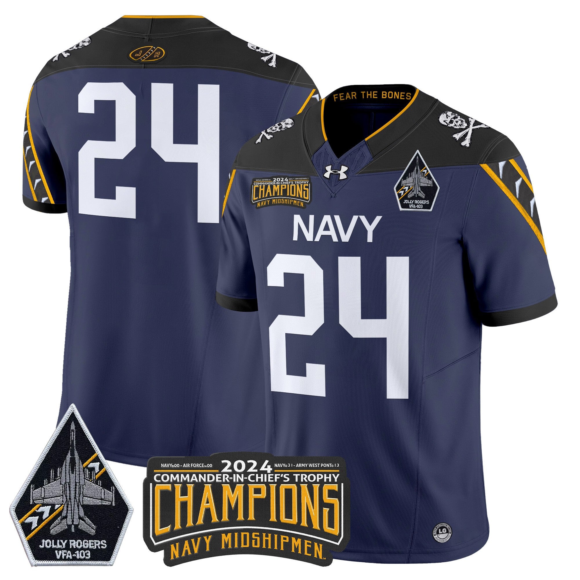 Men's Navy Midshipmen 2024 Commander-In-Chief's Trophy Champions Patch Vapor Limited Jersey - All Stitched