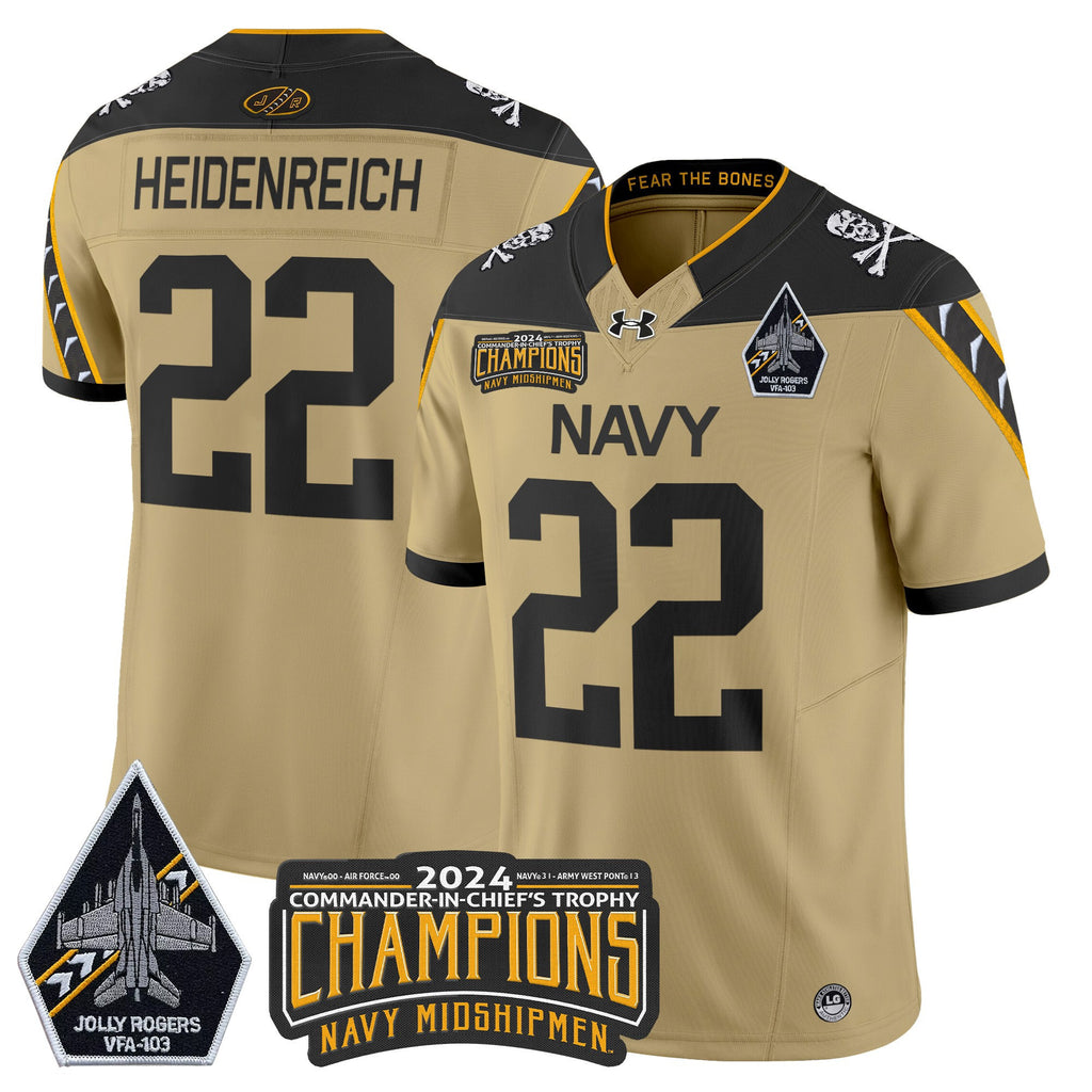 Men's Navy Midshipmen 2024 Commander-In-Chief's Trophy Champions Patch Vapor Limited Jersey - All Stitched