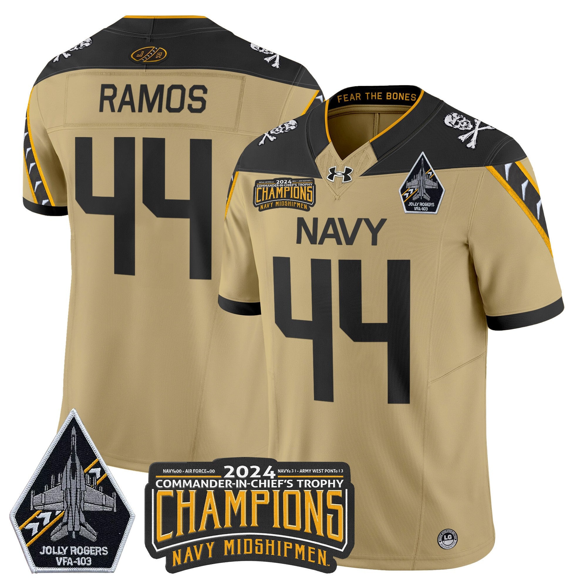 Men's Navy Midshipmen 2024 Commander-In-Chief's Trophy Champions Patch Vapor Limited Jersey - All Stitched