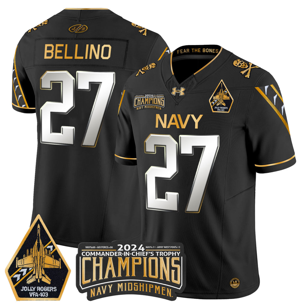 Men's Navy Midshipmen 2024 Commander-In-Chief's Trophy Champions Patch Gold Vapor Limited Jersey - All Stitched