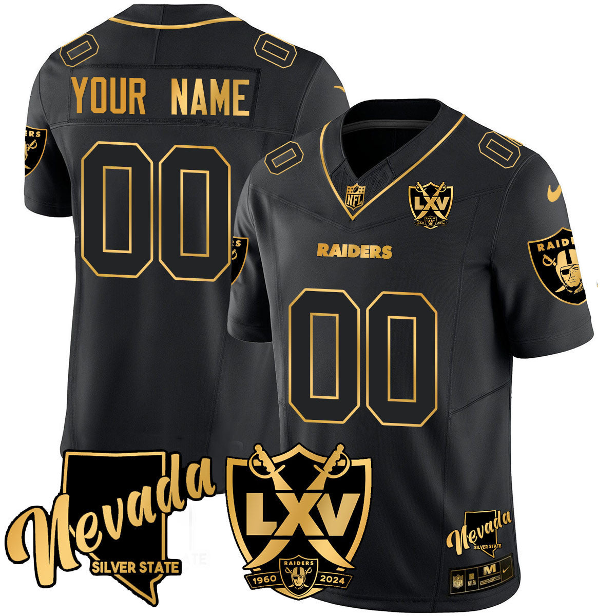Custom Name/Gender Raiders 2024 Vapor Limited Gold Jersey - 65th Anniversary - All Stitched