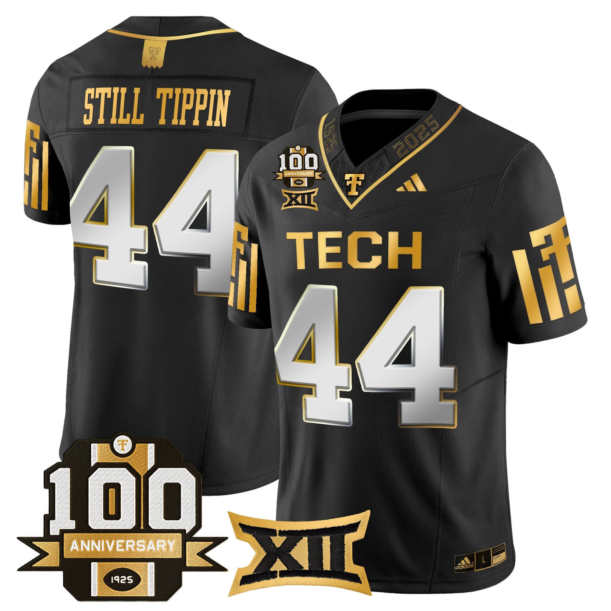Men's Texas Tech Red Raiders 2025 Gold Vapor Limited Jersey - 100th Anniversary Patch - All Stitched